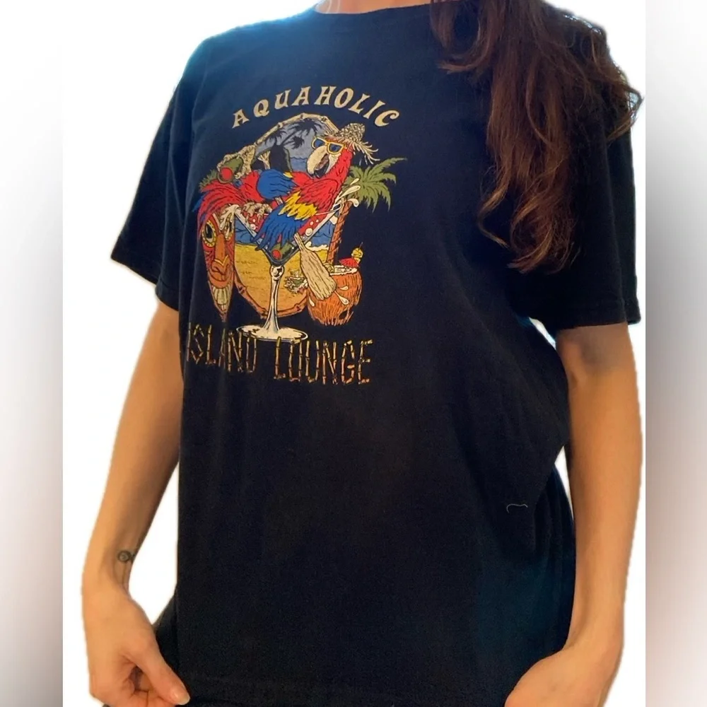 Aquahplic super fly and awesome beach black tee size large unisex 80s vintage T! - Picture 5 of 6